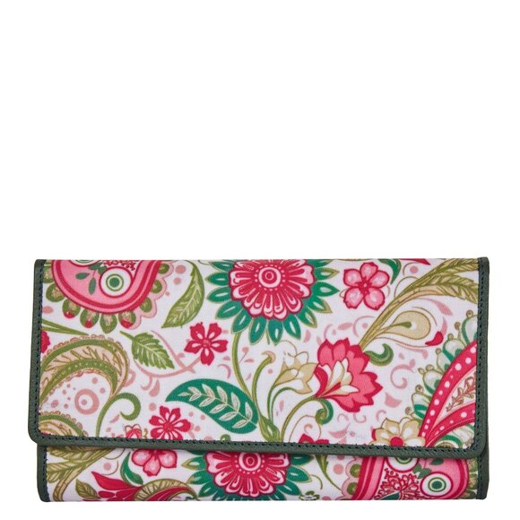 Paisley Printed Fabric Trifold Wallet & Card Holder – Women Organizer, ID Window - Picture 1 of 8